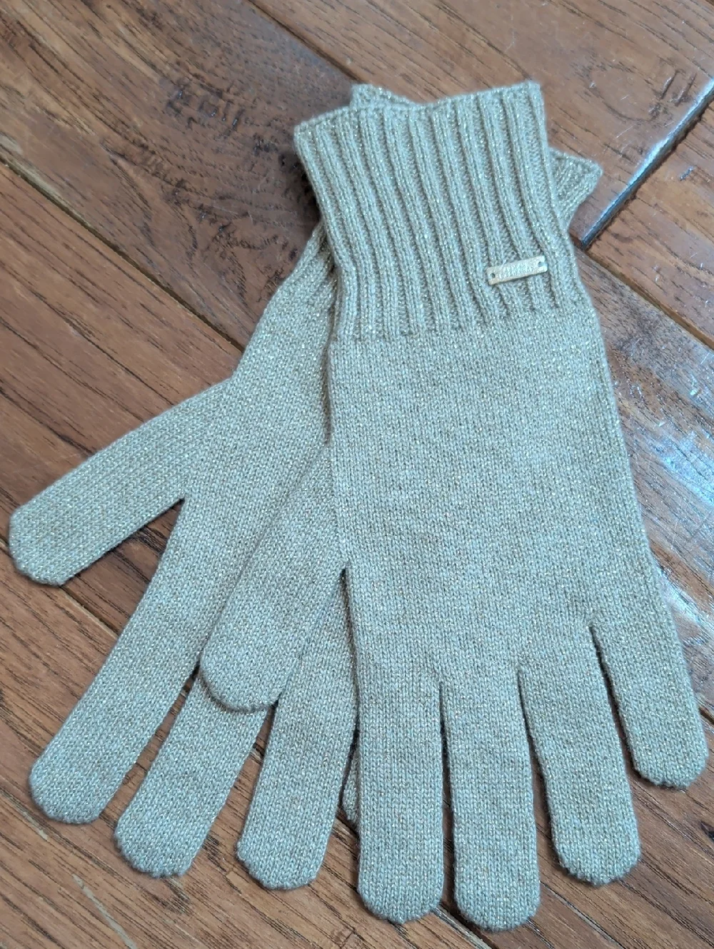 Armani Exchange Metallic Gold Shimmer Beige Knit Gloves
